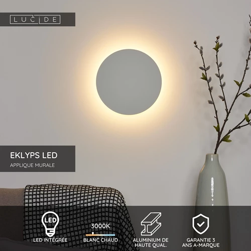 Lucide EKLYPS LED - Applique murale - Ø 25 cm - LED - 1x9W 3000K - Blanc - USP